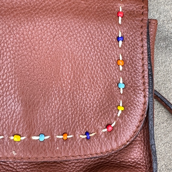 FOSSIL MINI BROWN LEATHER BEADED CROSSBODY BAG - Picture 11 of 12